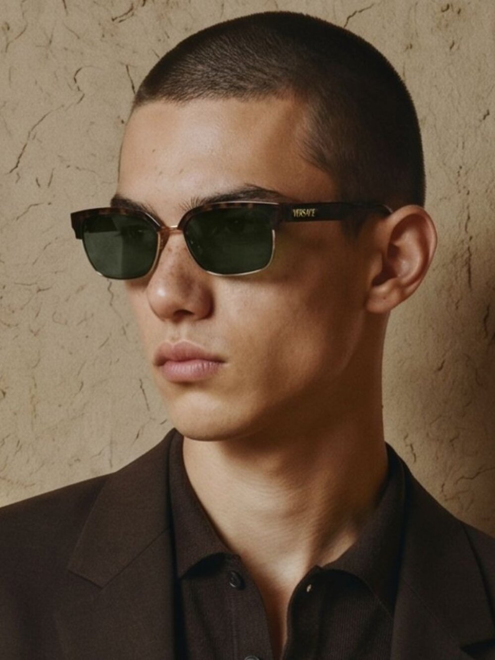 Versace VE4494D 108/71 Sunglasses Havana Browline, Green Lenses